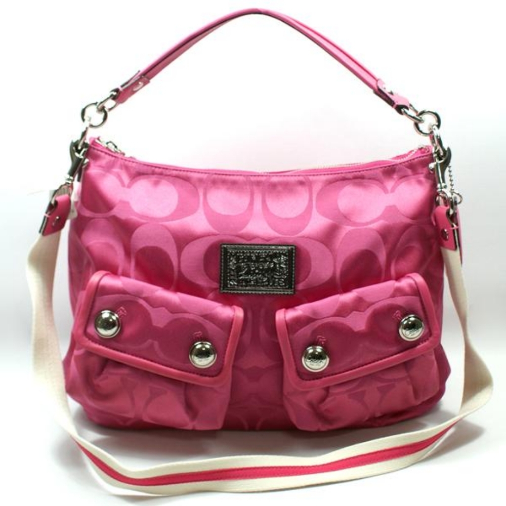 Rare Coach Poppy Pink & Coral Signature Shoulder Bag